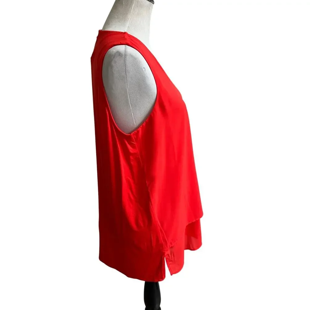 Michael Kors Tunic Top Womens Large Bright Ruby Sleeveless V Neck Office Sleek
